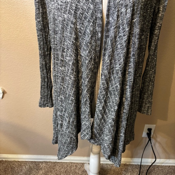 American Eagle Cardigan Small Heather Gray Open Front Sweater Ribbed Draped - Picture 4 of 15